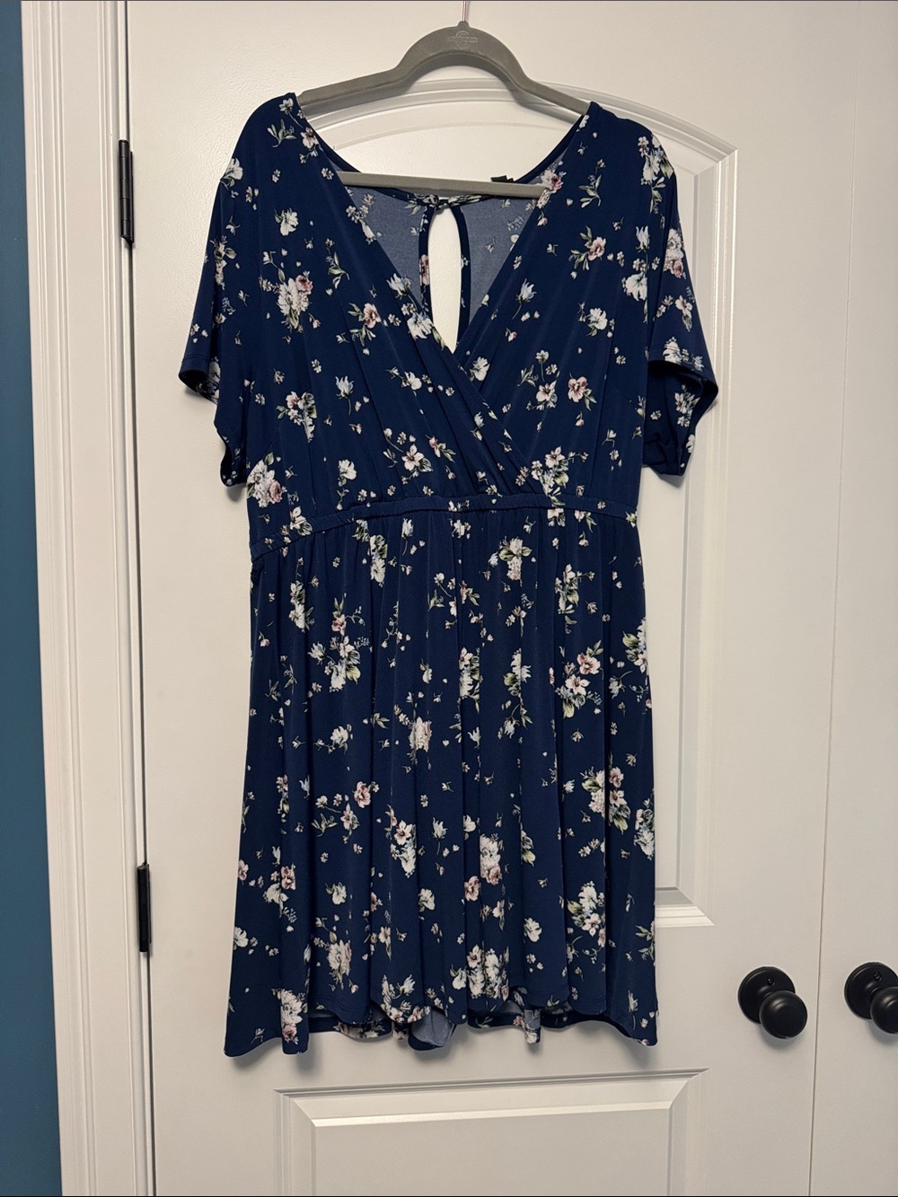 Navy Floral V-Neck Women’s Top